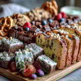 A vibrant graduation dessert spread featuring assorted cakes, cookies, and fresh berries, beautifully arranged for any party.