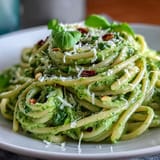 Flavorful no-cook avocado pesto pasta, perfect for a refreshing, healthy lunch.