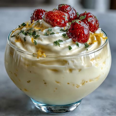 Creamy chilled Lemon Fool dessert in glass cups topped with fresh lemon zest.