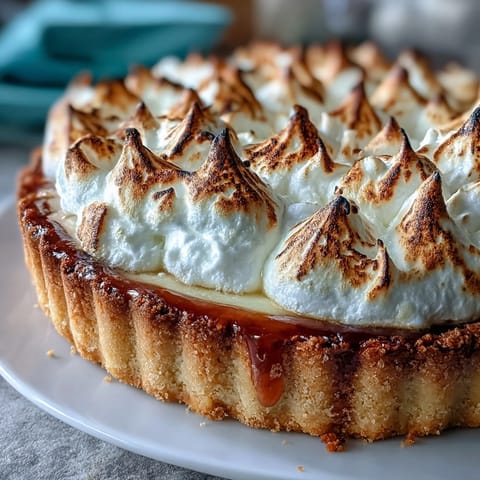 A slice of Lemon Meringue Pie on a white plate showcases the fluffy meringue and tangy lemon layers next to a fork.