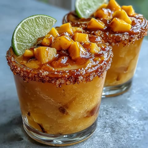 A refreshing frozen mangonada chamoyada layered with icy mango and tangy spices.