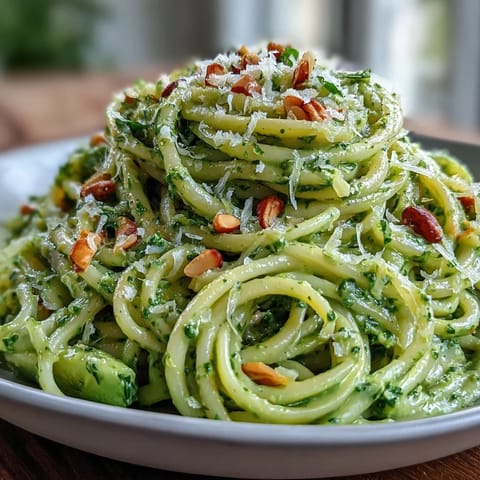 Vibrant creamy avocado pesto pasta, a quick no-cook weeknight dinner delight.