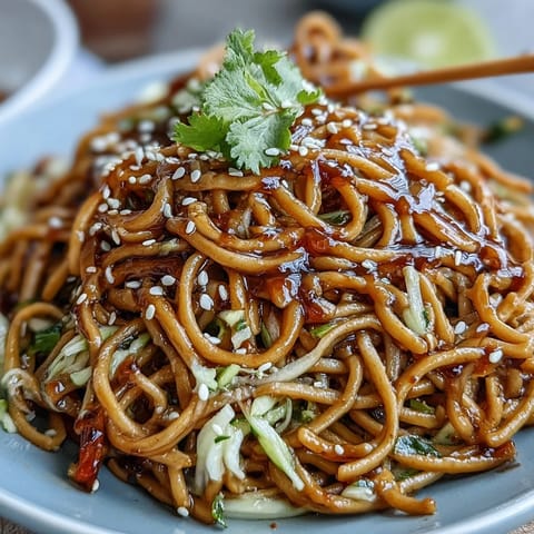 Refreshing chilled soba noodle salad, tossed with colorful veggies and nutty dressing.