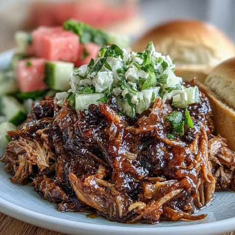 Tender Juneteenth BBQ Pulled Pork with vibrant watermelon slaw, a perfect summer feast.
