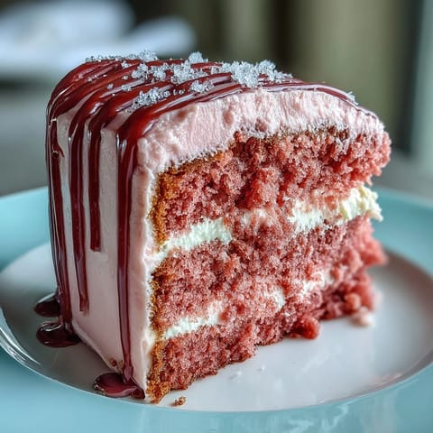 A blushing Bridal Shower Rosé Velvet Cake showered with metallic gold drip.