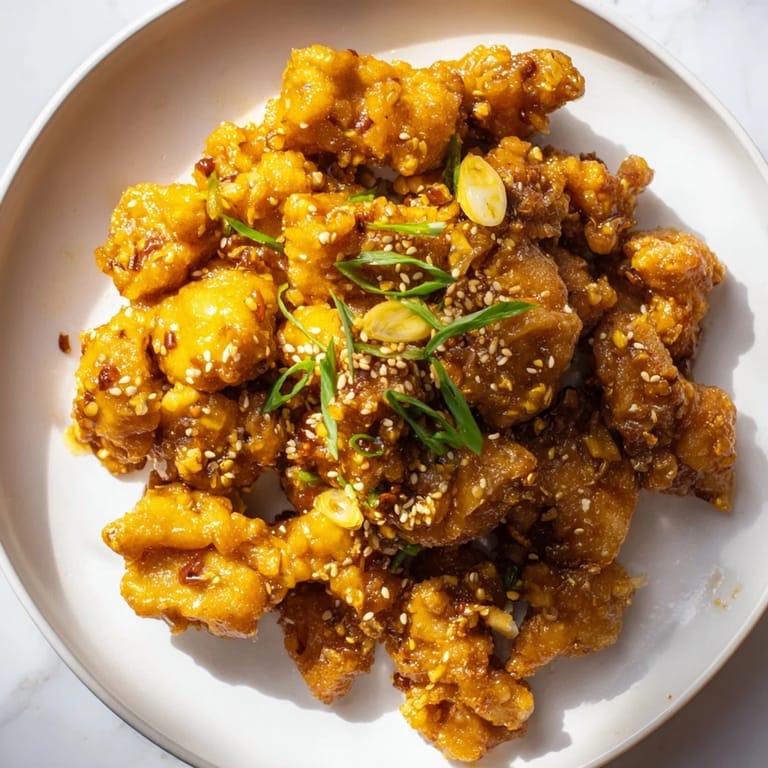 Vibrant photo of homemade Orange Chicken, a sweet-and-sour delight with toasted sesame seeds.