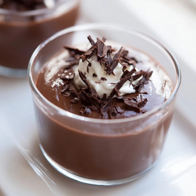 Luscious dark chocolate pudding served in elegant glass cups, ready for a satisfying treat.