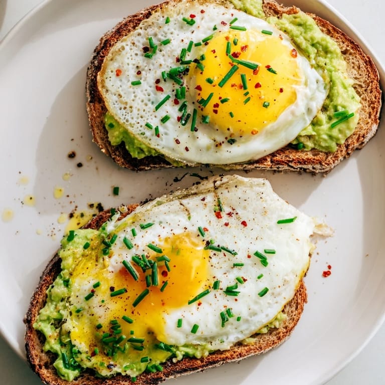 Smashed avocado toast on toasted whole grain, a simple breakfast or healthy snack option.