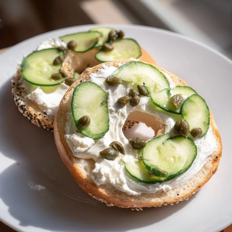 Creamy cream cheese lavishly spread on a fresh bagel, a simple yet satisfying meal.
