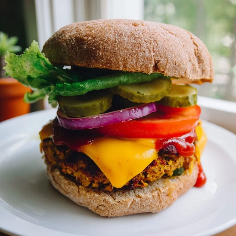 Close-up of a flavorful veggie burger, showcasing the patty, burger sauce, and vibrant vegetables.