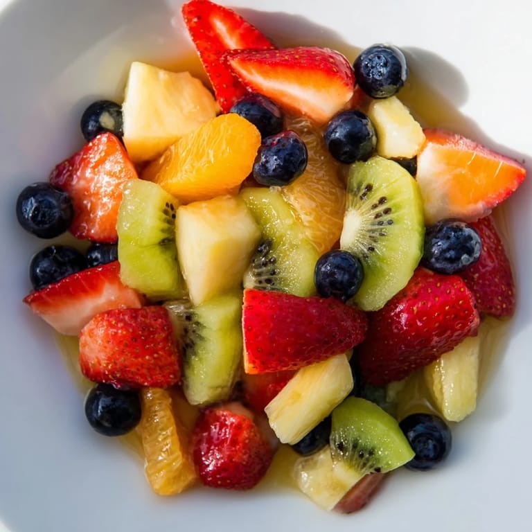 A bright bowl of refreshing fruit salad, with juicy strawberries and grapes, perfectly chilled for serving.
