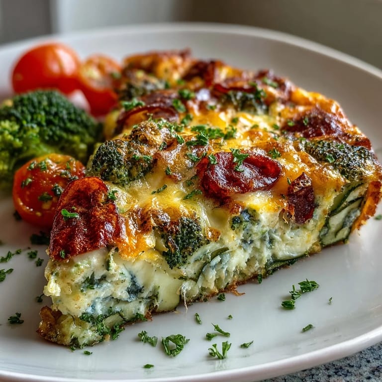 Vegetable Frittata cooling on a wooden board, garnished with parsley, perfect for a gluten-free, vegetarian breakfast or light dinner.