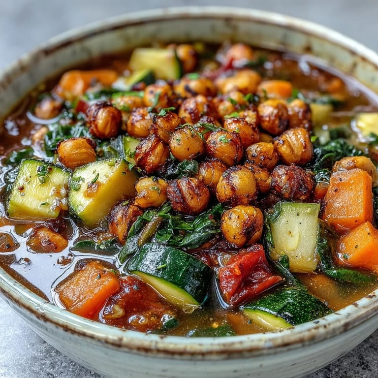 Hearty Spiced Chickpea and Vegetable Soup simmering in a pot, filled with colorful carrots, kale, and vibrant spices for a cozy meal.