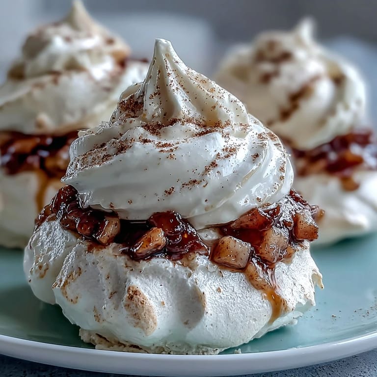 Four Mini Hot Toddy Pavlovas garnished with cinnamon dust and lemon zest on a warm, inviting dessert table.