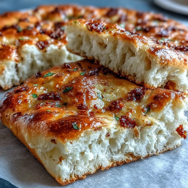 Soft, pillowy Easy Garlic Naan Bread served alongside a rich Indian curry, showcasing its chewy interior and aromatic garlic topping.