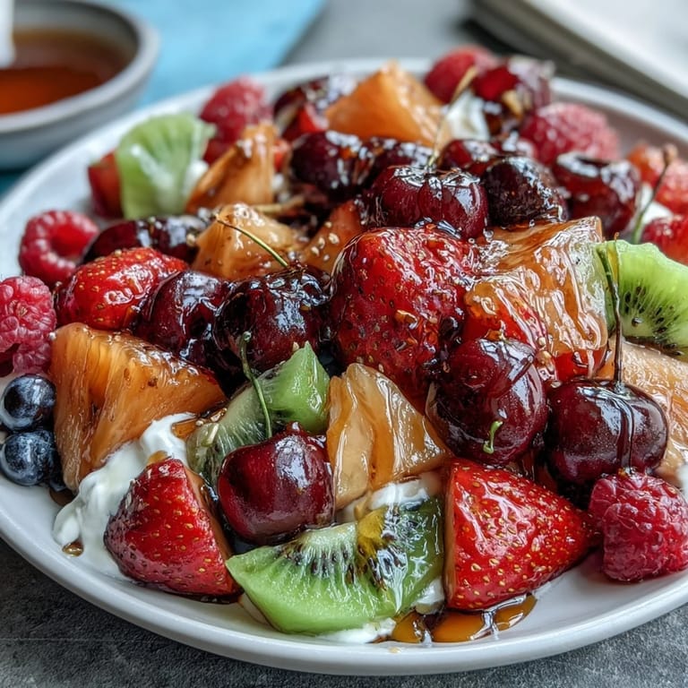 Fresh seasonal fruit arrangement featuring strawberries, grapes, and pineapple, paired with tangy lemon-honey yogurt dip for spring gatherings.  