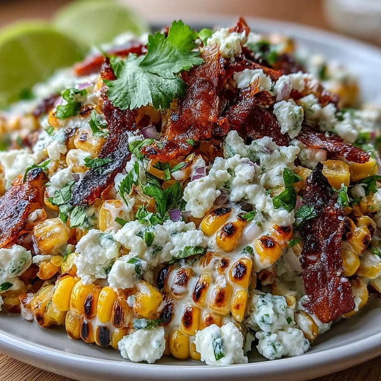Colorful Mexican Street Corn Salad featuring smoky charred corn, tangy lime dressing, and fresh herbs in a creamy Cotija cheese blend.