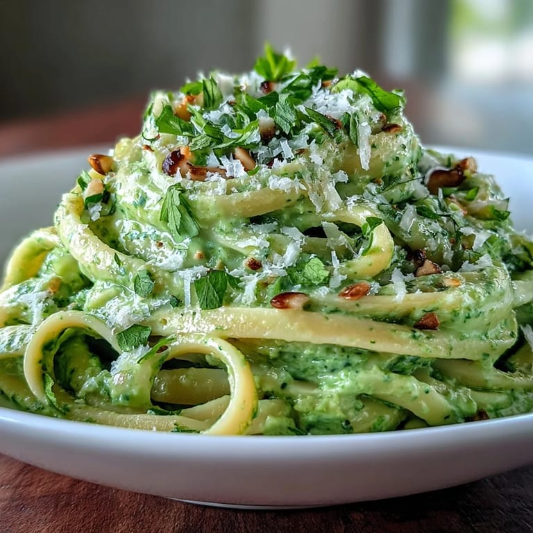 Diners enjoy this easy, delicious creamy avocado pesto pasta, ready in minutes.