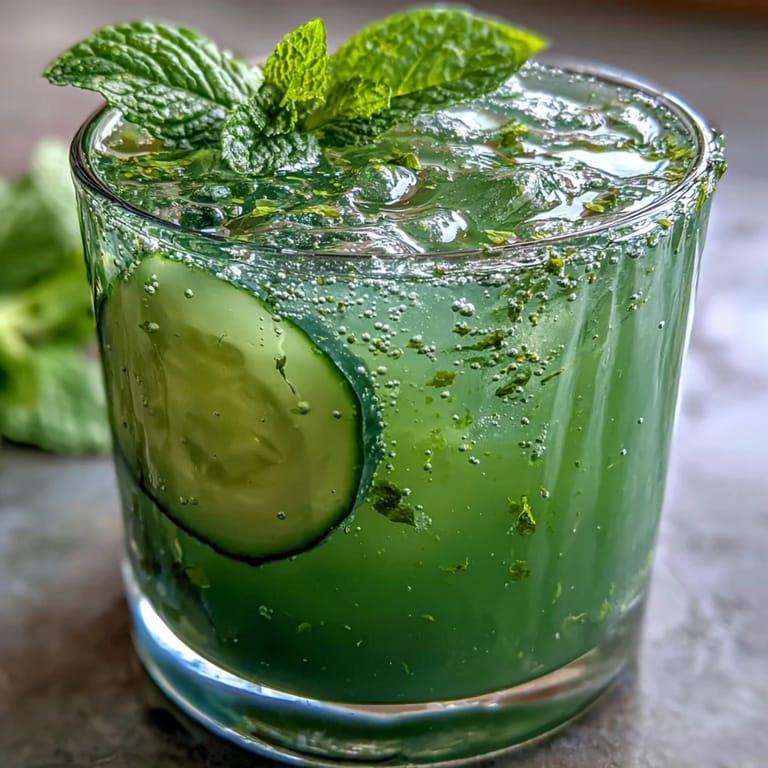 Cooling Green Detox Cucumber Mint Agua Fresca pitcher with lime wedges and ice.