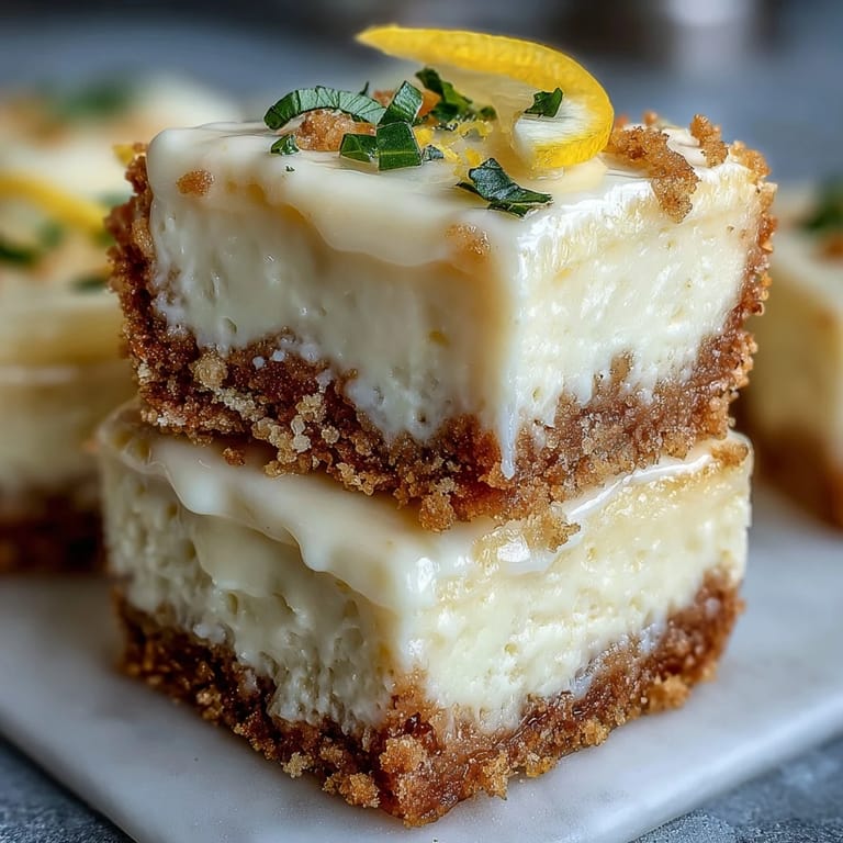Easy Skyr Lemon Cheesecake Bars, perfectly chilled, with a zesty lemon punch.