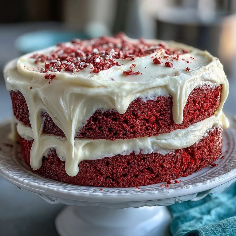 A festive slice of Juneteenth Red Velvet Cake, showcasing moist layers and smooth frosting.