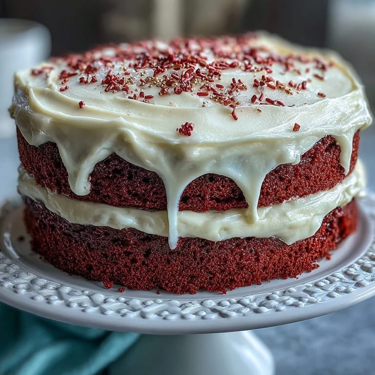 Classic Southern Juneteenth Red Velvet Cake, ready for serving with creamy indulgence.