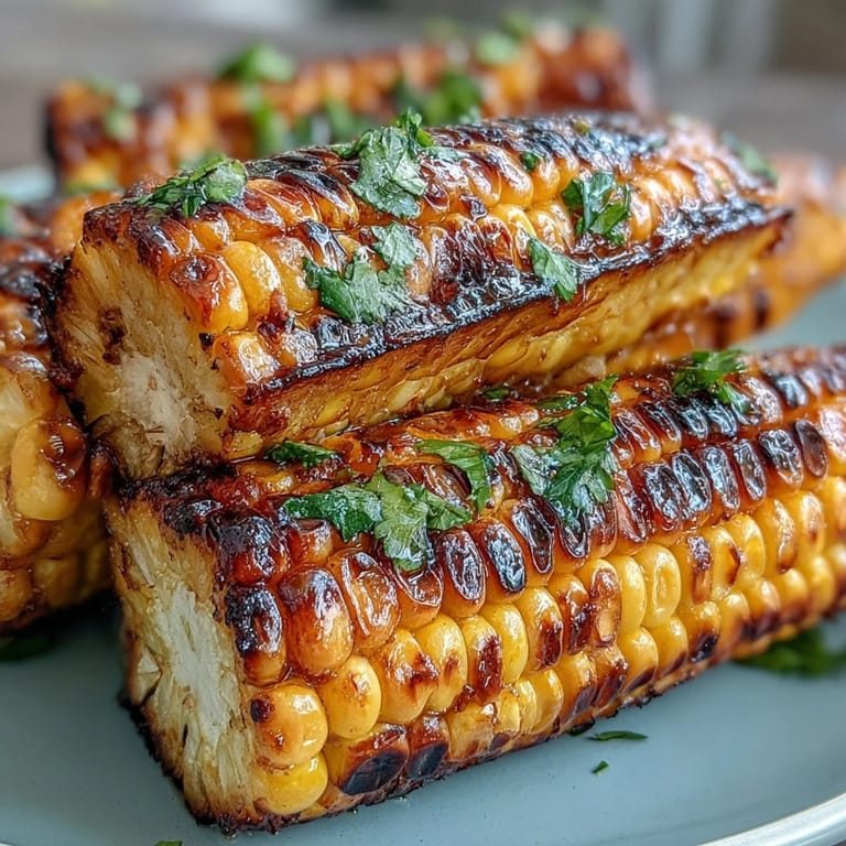 Platter of tender grilled corn ribs brushed with vibrant chili lime butter.