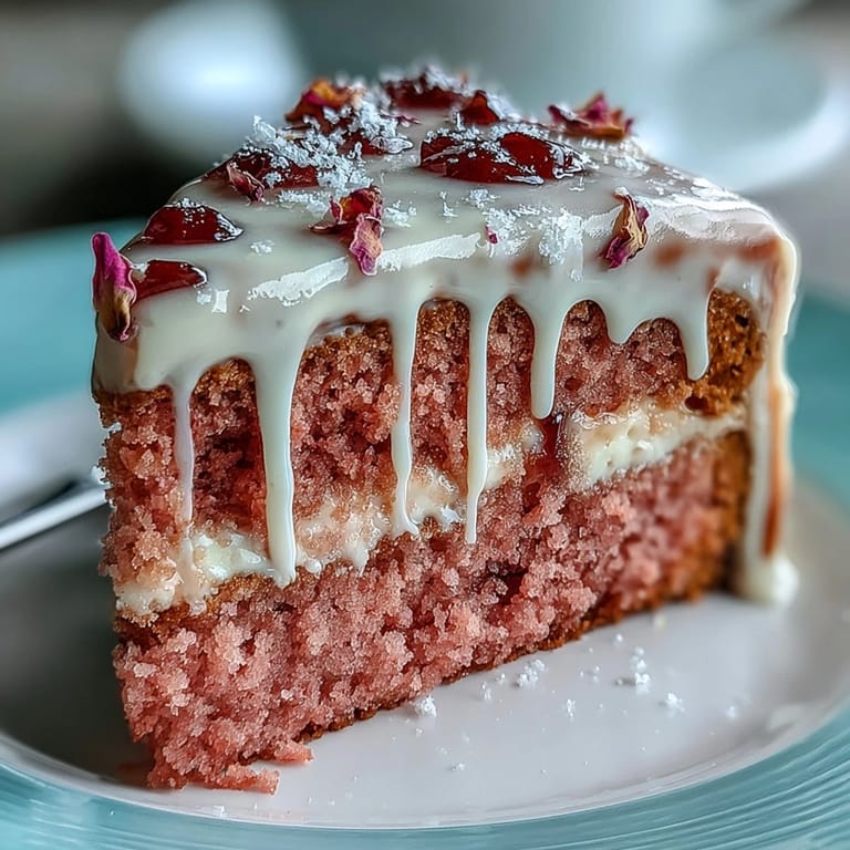 A visually stunning Rosé Velvet Cake, featuring a delicate blush and golden ganache cascade.