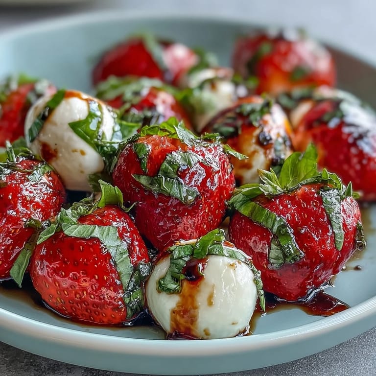 A refreshing Fresh Strawberry Caprese Salad with balsamic glaze, ready for summer enjoyment.
