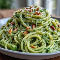 Vibrant creamy avocado pesto pasta, a quick no-cook weeknight dinner delight.